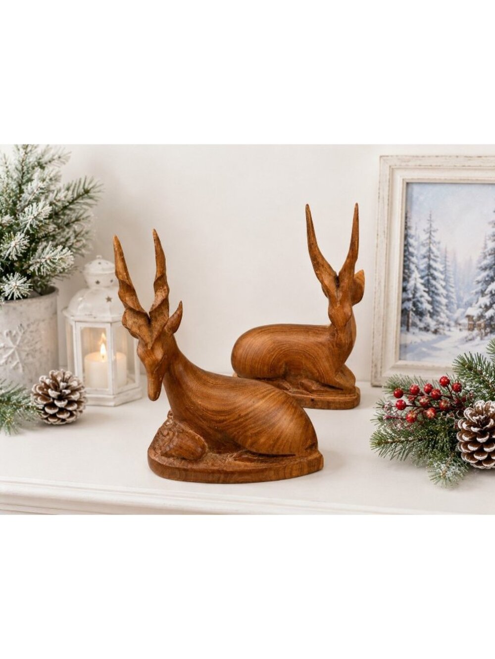 Vintage Carved Camphor Wood Antelope Family Pair Made in Kenya African Folk Art